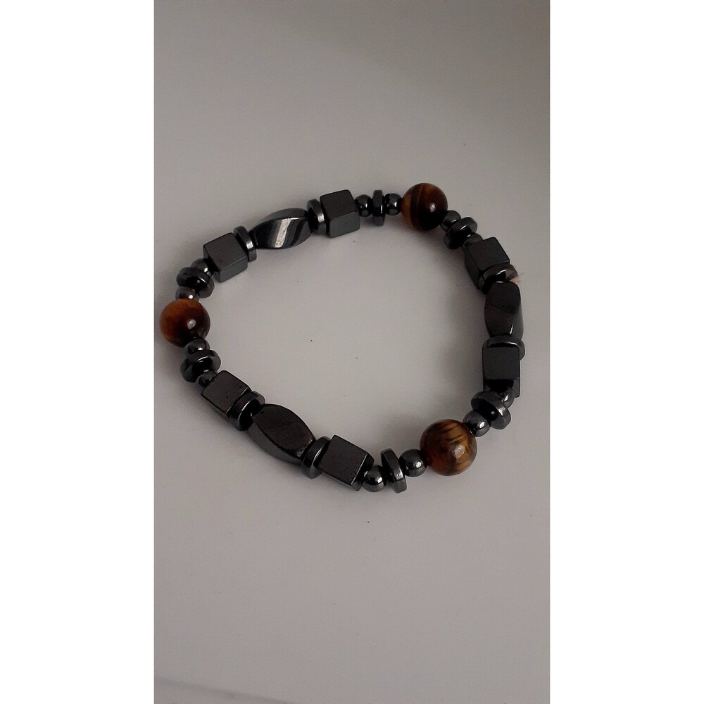 Hematite bead and Tigers eye gemstone stretchable bracelet